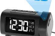 Projection Alarm Clock, Alarm Clocks Bedside Mains Powered, Projection Clock with FM Radio, Large VA Display, 4-Level Dimmer, Snooze, Digital Clock for Bedroom