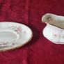 3 Piece Royal Albert Victoriana Rose Bone China Gold Gilt Gravy Boat, Gravy Boat Saucer And Square Dip Dish Set Made In England Image 6