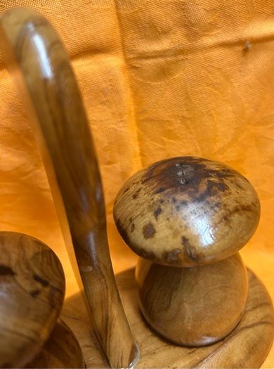 Vintage Mushroom shape salt and pepper shakers on stand