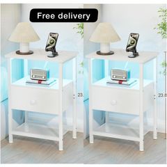 Set of 2 Bedside Table with Charging Station