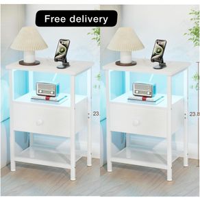Set of 2 Bedside Table with Charging Station