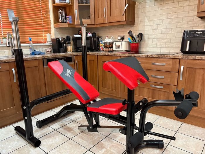 Fantastic Gym Weightlifting Set, Squat Rack, Bench, Preacher, Leg Developer, Weights, Bars + More!!