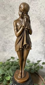 The Sad Girl - Bronze, Marble, Signed