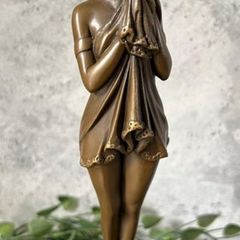 The Sad Girl - Bronze, Marble, Signed