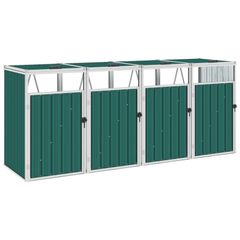 Quadruple Garbage Bin Shed Green 286x81x121 cm Steel