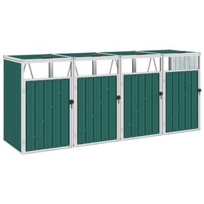 Quadruple Garbage Bin Shed Green 286x81x121 cm Steel