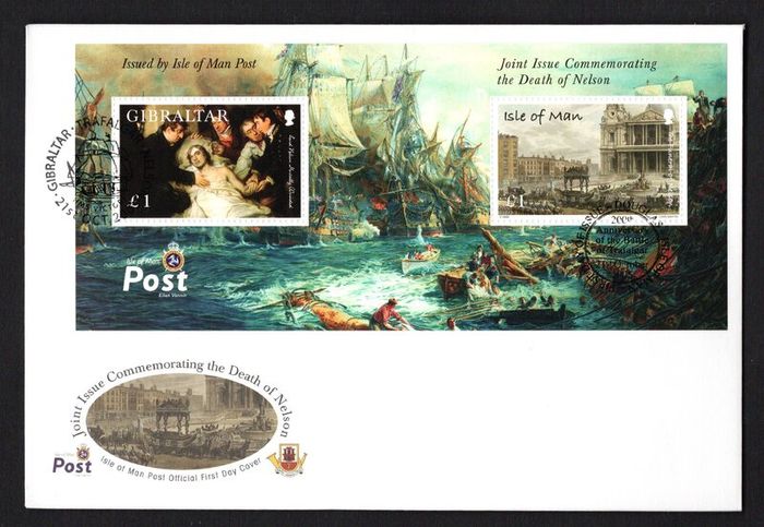 2005 Isle of Man Death Bi-Centenary of Admiral Lord Nelson Commemorative Stamps miniature Sheet First Day Cover (FDC)