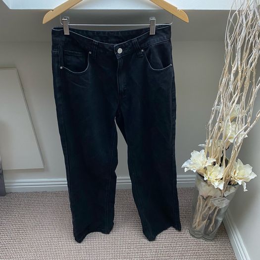 MYOURSA High Waisted Wide Leg Jeans in Washed Black Size Medium