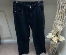 MYOURSA High Waisted Wide Leg Jeans in Washed Black Size Medium