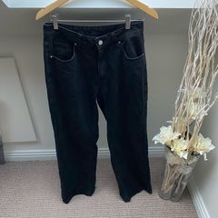 MYOURSA High Waisted Wide Leg Jeans in Washed Black Size Medium