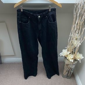 MYOURSA High Waisted Wide Leg Jeans in Washed Black Size Medium