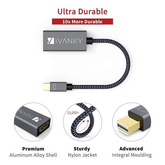 iVanky Mini Display Port Thunderbolt to HDMI (Video-Audio) TV Nylon Braided Adapter Cable (Gold-Plated) (Brand New/Warranty)