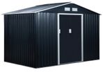 9 x 6FT Metal Shed Roofed Garden Shed Outdoor Storage Shed with Foundation Ventilation & Doors, Dark Grey (FREE POSTAGE)