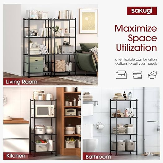 Storage Shelves - 4 Tier Sturdy Metal Garage Shelving Unit with Adjustable Leveling Feet, Space-Saving Shelves Organizer for Pantry, Laundry, Kitchen, 46.5 x 32.0 x 112 cm, Black