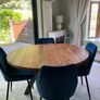 Solid 120cm round Acacia Dining Table & 4 Velvet Chairs. Image 9