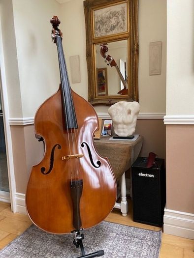 Double Bass 3/4 solid wood, bow & case + pickup