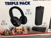 Wireless Audio Triple Pack ear Buds, Speaker and Headphones