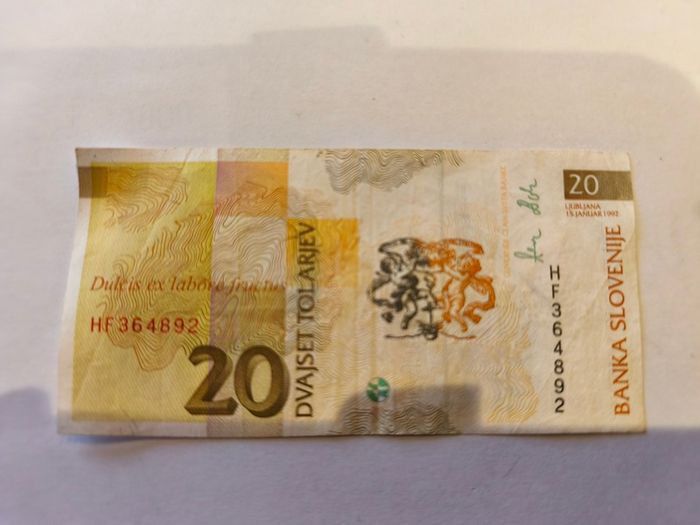 1992 Slovenian 20 Tolarjev Banknote Slovenia Currency Scientist Note Vajkard