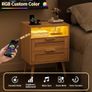 Set of 2 Bedside Table,Nightstand with Charging Station and LED Lights, Bedside Cabinets with 2 Rattan Drawers and Open Shelf,2pcs Side Tables for Modern Home,Natural Wood Image 5
