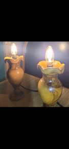 mid century wooden lamps x2