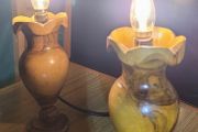 mid century wooden lamps x2