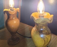 mid century wooden lamps x2