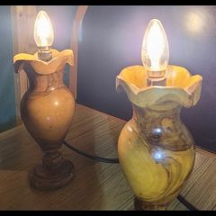 mid century wooden lamps x2