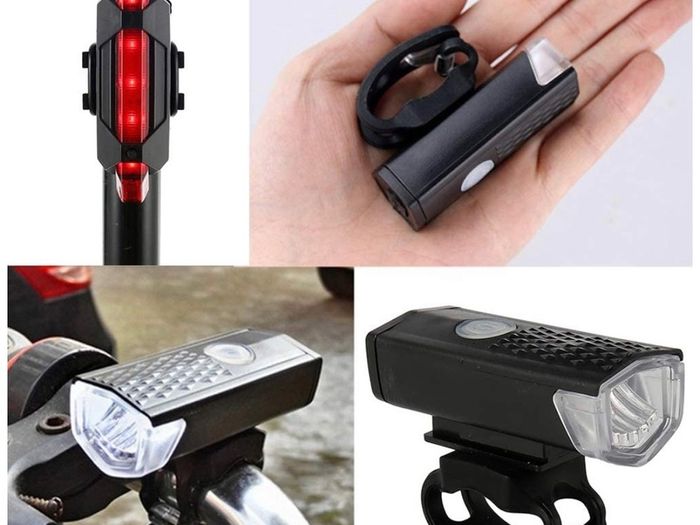 Bike Light Set, USB Rechargeable Super Bright LED Waterproof Headlight Front Lights and Back Rear Bike Lights, Adjustable Lighting Modes, Cycling Lights for Road & Mountain, bike parts
