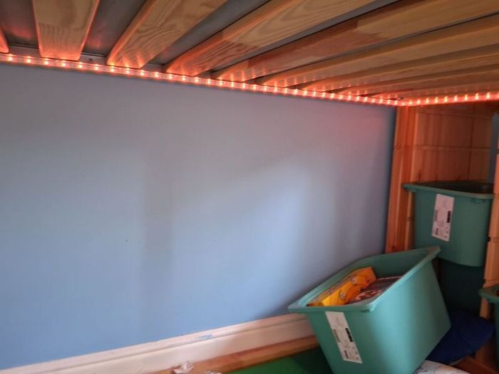 ikea kura kids bed with led lights, storage at end and mattresses