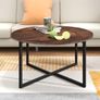 Round Coffee Table Tea Table End Table Sofa Table for Living Room with Metal Legs, Black+Brown oak Image 3