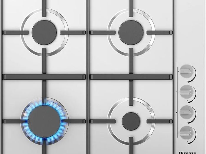 Built-in 60cm Gas Hob - Stainless Steel with 4 Cooking Areas, Easy Clean Surface, One -Hand Ignition, 60 x 52 x 8.9 cm (L x W x H)