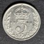 1908 Great Britain GB Silver 3 Three Pence Coin Image 2