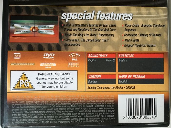 007 James Bond - You Only Live Twice (1967) Sean Connery [Movie DVD]