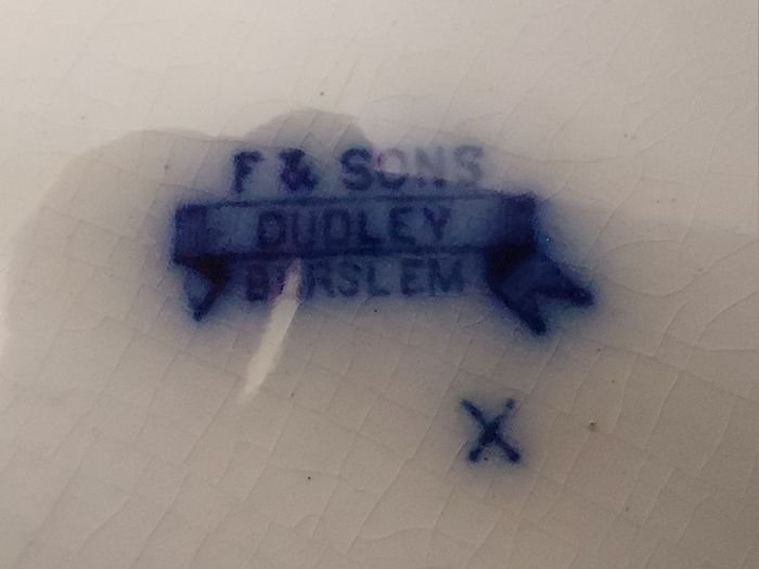 Fabulous Pair of Antique Flow Blue Victorian Graduated Platters, "Dudley" Pattern, by Ford & Sons, Burslem, Stoke-on-Trent, Circa 1893-1908, Perfect for Display
