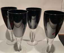4 vintage black wine glasses  like new
