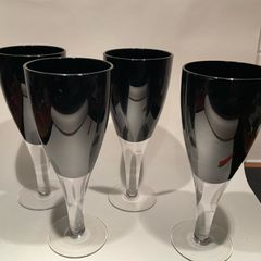4 vintage black wine glasses  like new