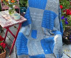 Large Hand Knitted Patchwork Blanket Throw Blue Grey 150 x 200cm