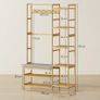 Coat rack with shoe shelf, clothes hooks, coat stand, bench with cushion, for hall, entryway, natural wood Image 3