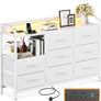 Black Chest of Drawers Bedroom, with LED Light trip with 10 Adjustable Colors and 2 USB and 2 AC Outlets, Includes 8 Large Fabric Drawers, Suitable for Bedroom, Living Room, 110 x 30 x 88, White Image 6