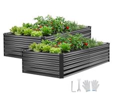2 Pack Galvanized Raised Garden Beds, 2030 x 1020 x 460 mm, Rectangular Metal Planter Boxes Kit Outdoor, Elevated Planting Box with Gloves, Alu-Zinc, for Growing Flowers Vegetables, Dark Gray