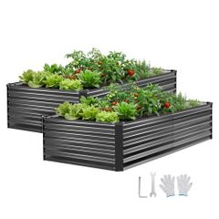 2 Pack Galvanized Raised Garden Beds, 2030 x 1020 x 460 mm, Rectangular Metal Planter Boxes Kit Outdoor, Elevated Planting Box with Gloves, Alu-Zinc, for Growing Flowers Vegetables, Dark Gray