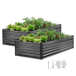 2 Pack Galvanized Raised Garden Beds, 2030 x 1020 x 460 mm, Rectangular Metal Planter Boxes Kit Outdoor, Elevated Planting Box with Gloves, Alu-Zinc, for Growing Flowers Vegetables, Dark Gray