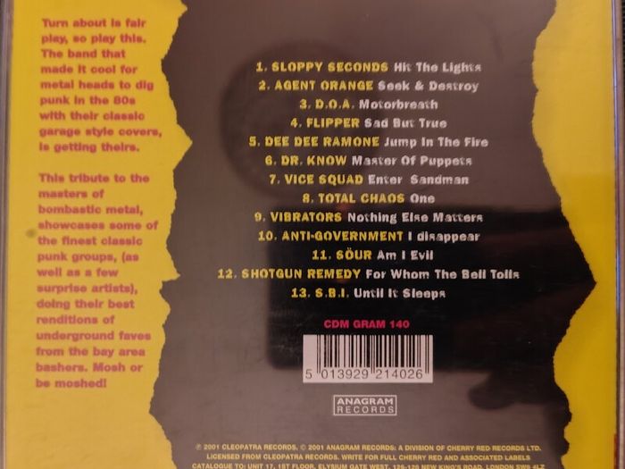 Various - A Punk Tribute To Metallica CD (2001) HARD TO FIND DOA, Vibrators EX+