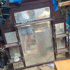 Large Antique Victorian Style Overmantel Mirror Carved Wood