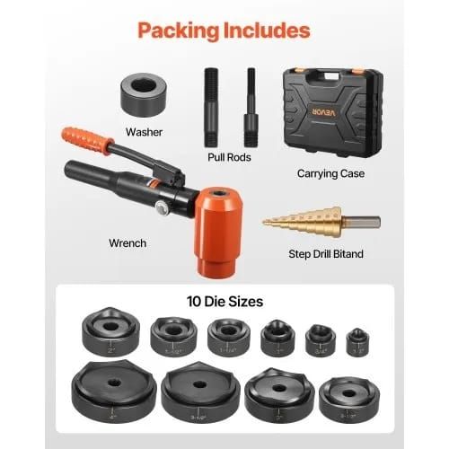 Knockout Punch Set, 147.1 kN Hydraulic Knockout Set, 12.7 to 101.6mm KO Tool Kit Hole Making Tool, KO Tools Kit W/10 Dies for Metal Electrical Cabinet, Electrical Control Cabinet, Switch Cabinet