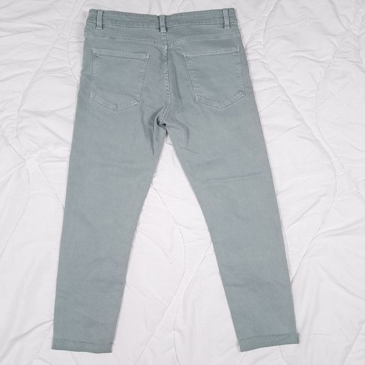 Zara Muted Green Blue Raw Frayed Hem Slim Fit Cropped Jeans 14UK/42EU