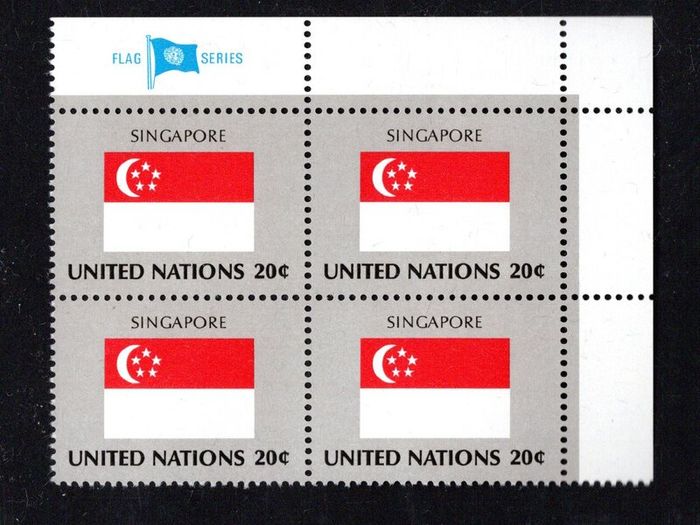 1981 United Nations New York Singapore National Flag (part of flag series) Block of 4 Mint Never Hinged (MNH)