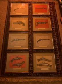 8 Vintage framed Rare Flintlock Pistols Prints