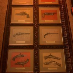 8 Vintage framed Rare Flintlock Pistols Prints