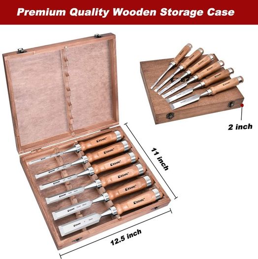 BRAND NEW 6pcs Wood Chisel Set for Woodworking CRV Steel with Walnut Handle in Wooden Premium Box